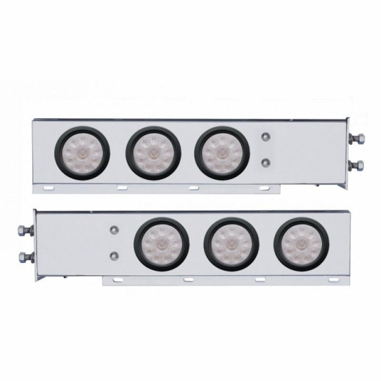 2.5" Bolt Pattern Chrome Spring Loaded Bar W/6X 4" 10 LED Lights -Red LED/Clear Lens (Pair)