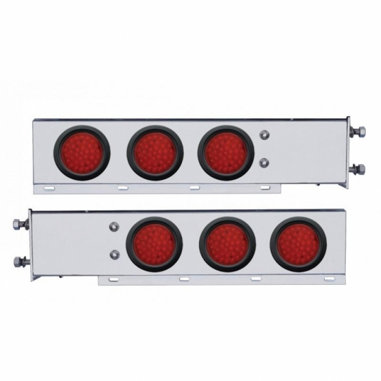 3-3/4" Bolt Pattern Deluxe SS Spring Loaded Bar W/6X 36 LED 4" Light -Red LED & Lens (Pair)