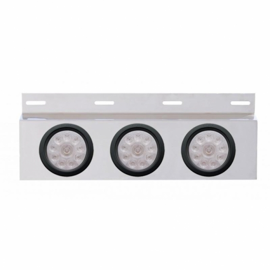 Stainless Top Mud Flap Plate With 3X 10 LED 4" Lights & Grommets - Red LED/Clear Lens (Each)
