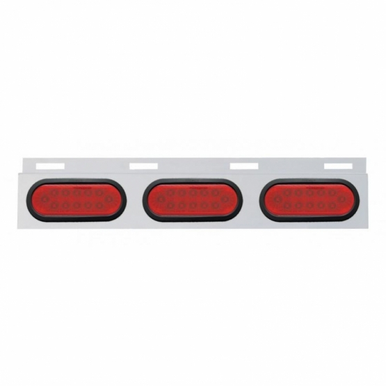 Stainless Top Mud Flap Plate With Three 12 LED Lights & Grommet - Red LED/Red Lens (Each)