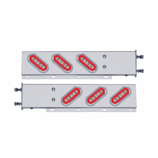 3-3/4" Bolt Pattern SS Spring Loaded Bar With 6X 22 Red LED 6" Oval GloLight & Visor -Clear Lens (Pair) - Thumbnail 2