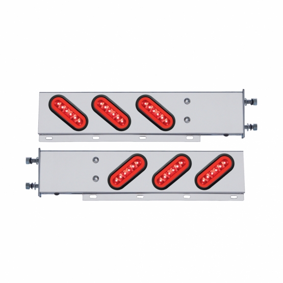 3-3/4" Bolt Pattern SS Spring Loaded Bar With 6X 22 Red LED 6" Oval GloLight & Grommet -Red Lens (Pair)