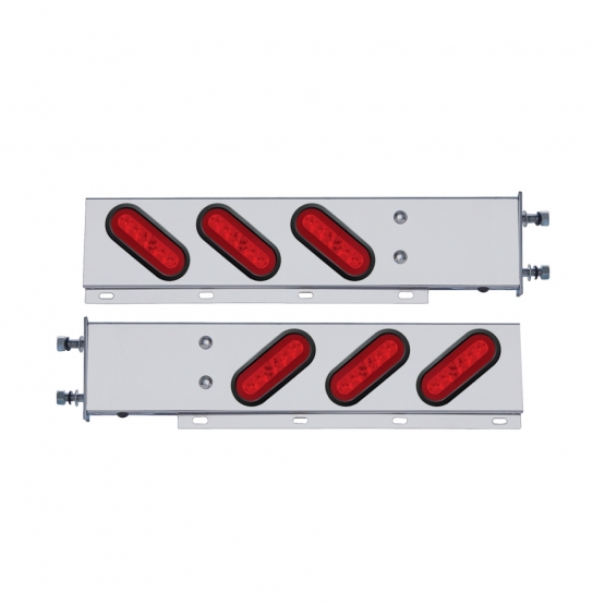 3-3/4" Bolt Pattern SS Spring Loaded Bar With 6X 22 Red LED 6" Oval GloLight & Grommet -Red Lens (Pair) - Thumbnail 2