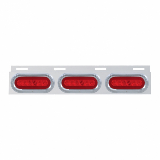 Stainless Top Mud Flap Bracket With 3X 22 LED 6" Oval GloLight & Visors - Red LED/Red Lens (Each) - Thumbnail 2