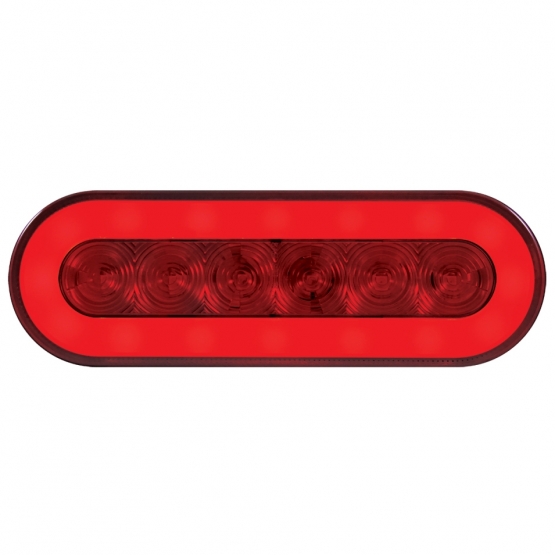 Stainless Top Mud Flap Bracket With 3X 22 LED 6" Oval GloLight & Visors - Red LED/Red Lens (Each) - Thumbnail 3