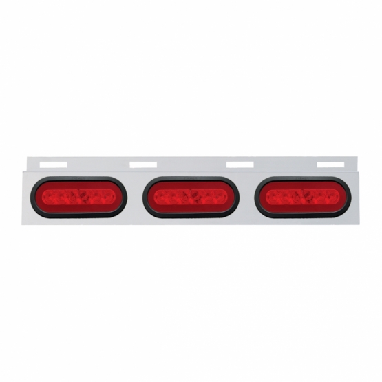 Stainless Top Mud Flap Bracket With 3X 22 LED 6" Oval GloLight & Grommets - Red LED/Red Lens (Each) - Thumbnail 2
