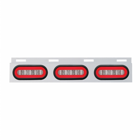 Stainless Top Mud Flap Bracket With 3X 22 LED 6" Oval GloLight & Grommet - Red LED/Clear Lens (Each) - Thumbnail 2