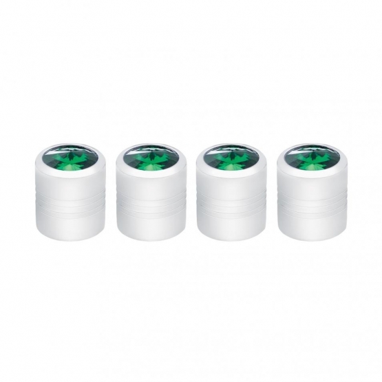 Chrome Round Valve Caps With Green Crystal (4-Pack)
