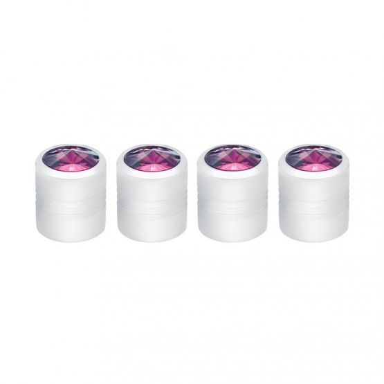 Chrome Round Valve Caps With Purple Crystal (4-Pack)