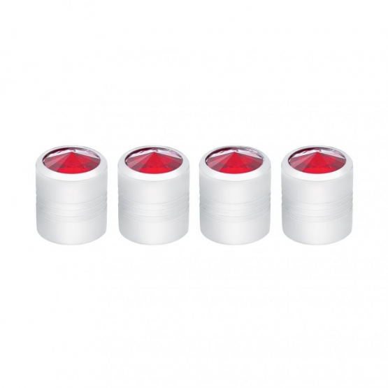 Chrome Round Valve Caps With Red Crystal (4-Pack)