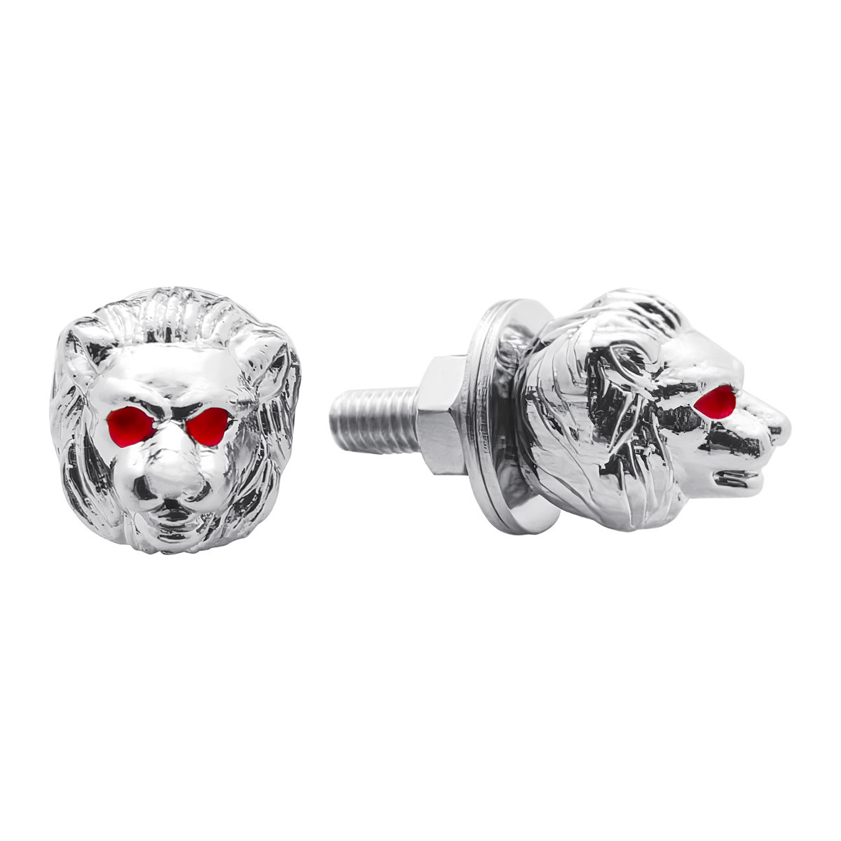 Chrome Lion Head License Plate Fastener (2-Pack) - Thumbnail 2