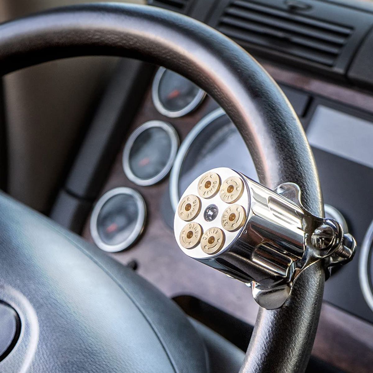 Chrome Aluminum Gun Cylinder Steering Wheel Spinner - Thumbnail 11