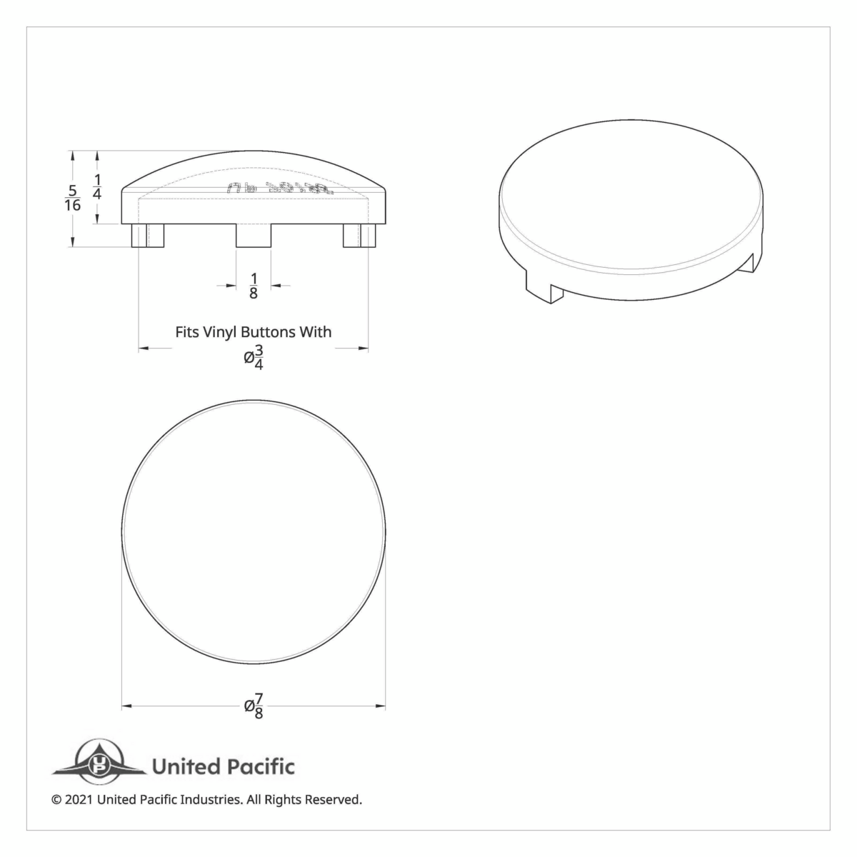 Chrome Plastic Covers For 3/4" Round Vinyl Button For Most Freightliner & International (Card of 10) - Thumbnail 5