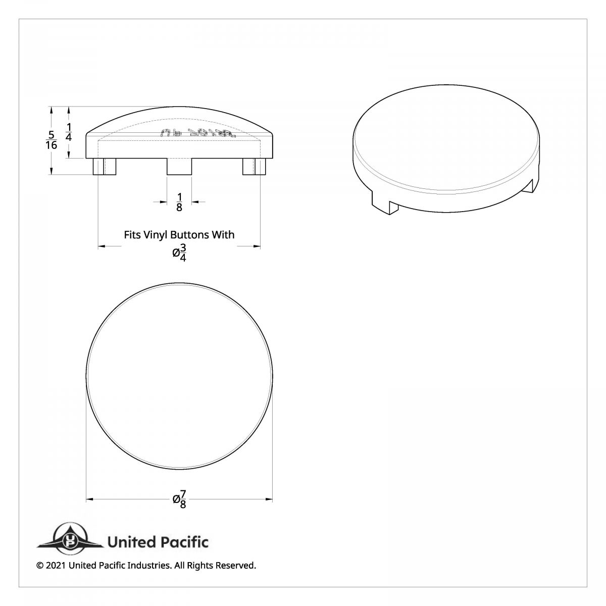 Chrome Plastic Covers For 3/4" Round Vinyl Button For Most Freightliner & International (Bulk) - Thumbnail 2