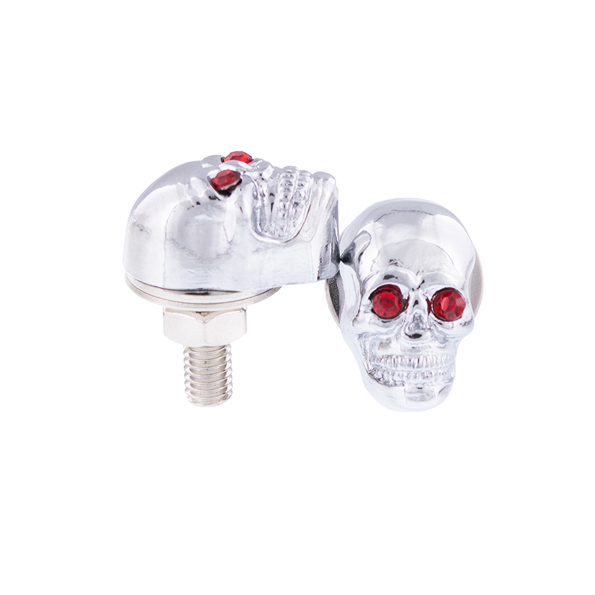 Chrome Skull With Jewel Eyes License Plate Fastener (2-Pack) - Thumbnail 5