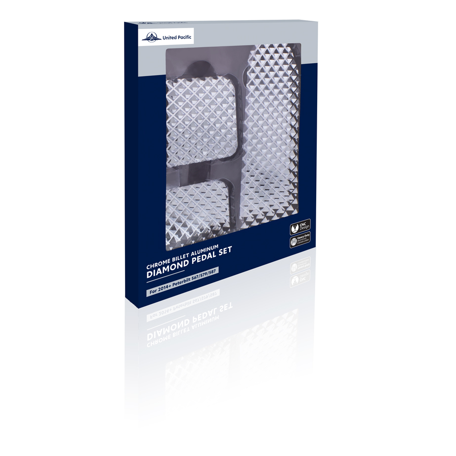 Chrome Billet Aluminum Diamond Pedal Set For 2014+ Peterbilt 567/579/587/589 - Thumbnail 4