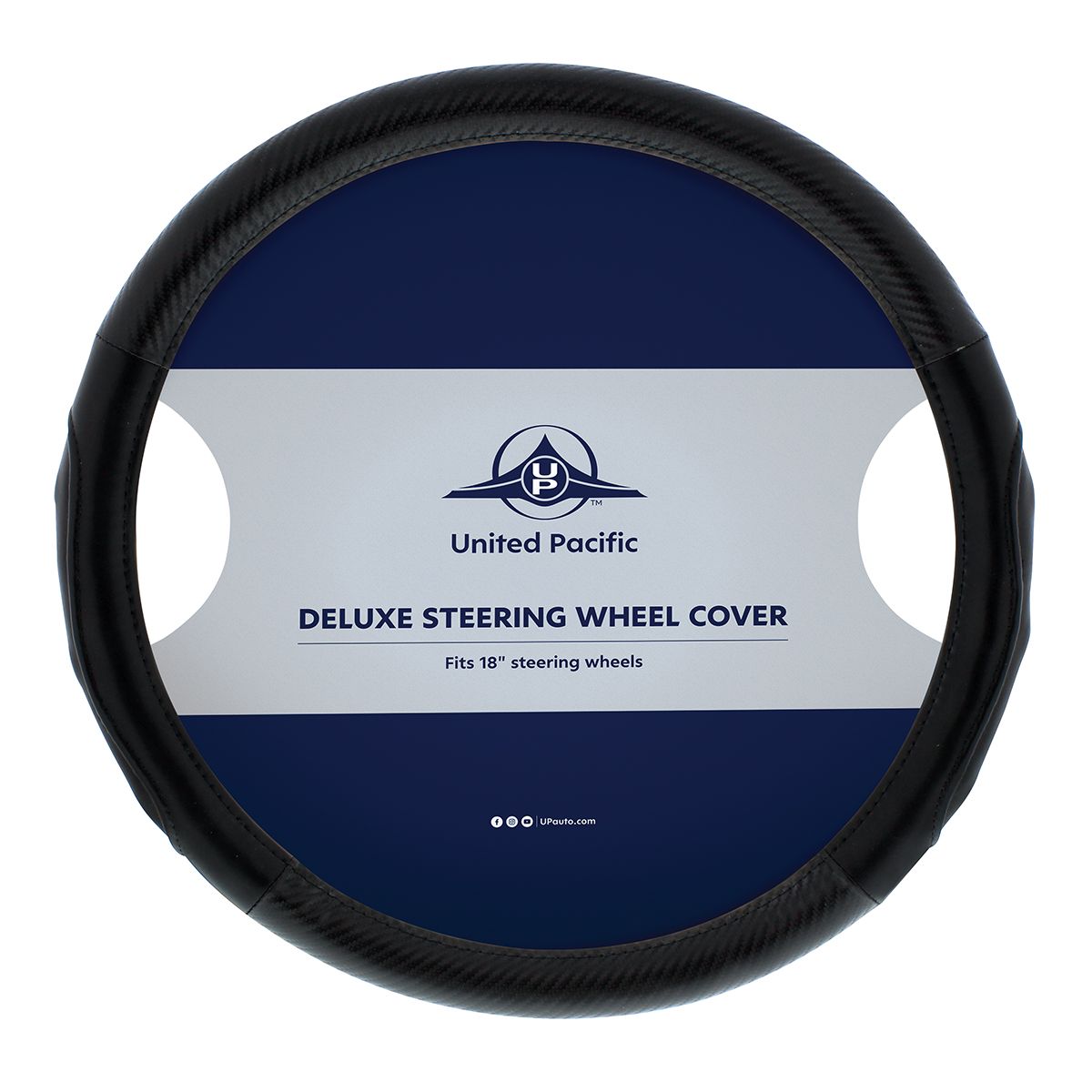 18" Carbon Fiber Pattern Steering Wheel Cover - Black Stitching