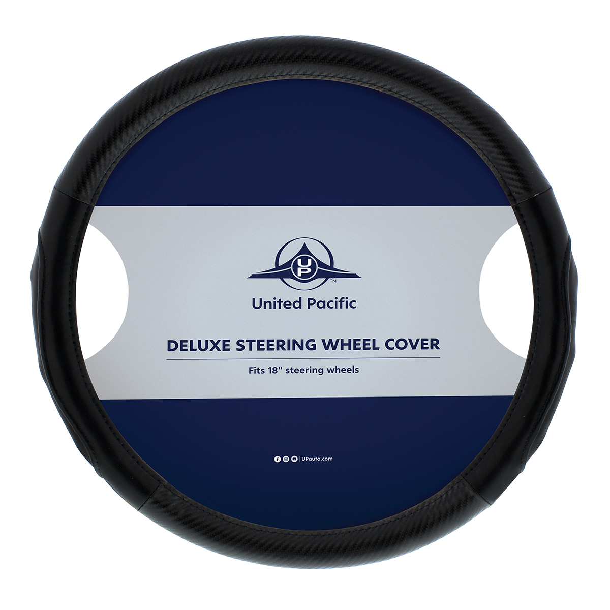 18" Carbon Fiber Pattern Steering Wheel Cover - Black Stitching - Thumbnail 4