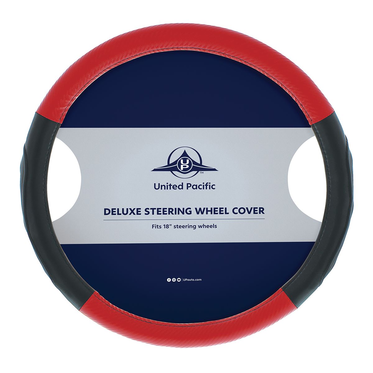 18" Carbon Fiber Pattern Steering Wheel Cover - Red Stitching