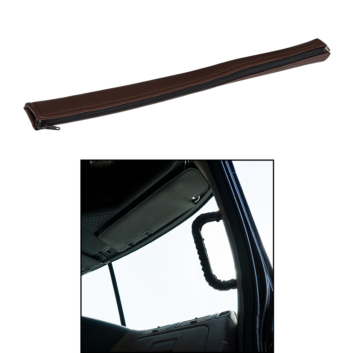 17" Driver Assist Grab Bar Cover - Brown Engineered Leather - Thumbnail 3