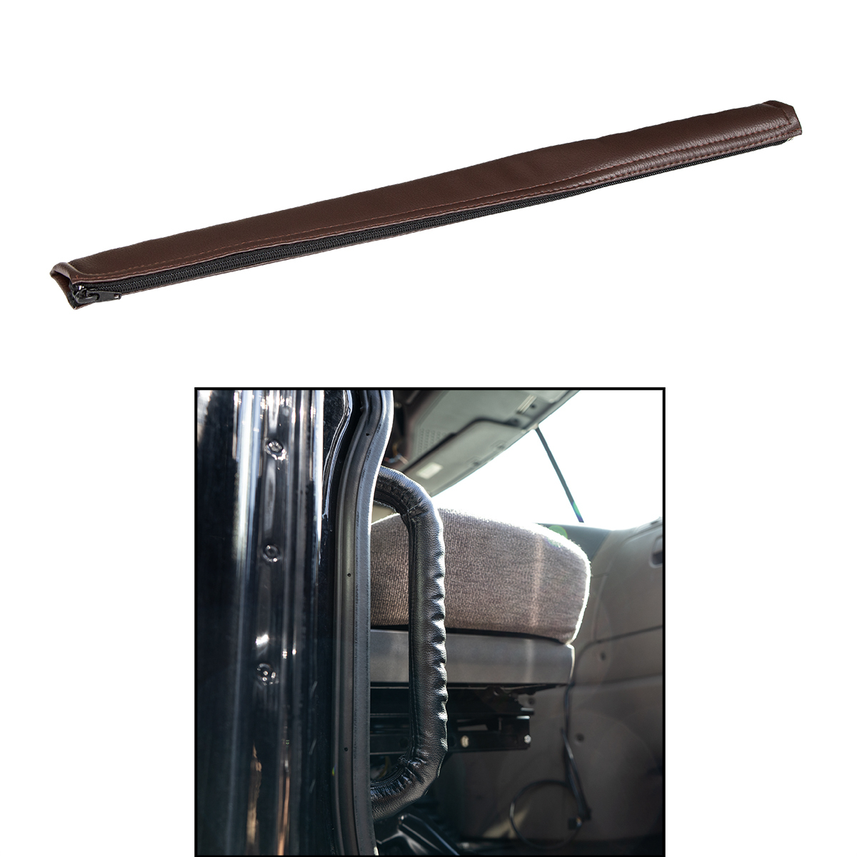 20.5" Driver Assist Grab Bar Cover - Brown Engineered Leather - Thumbnail 3