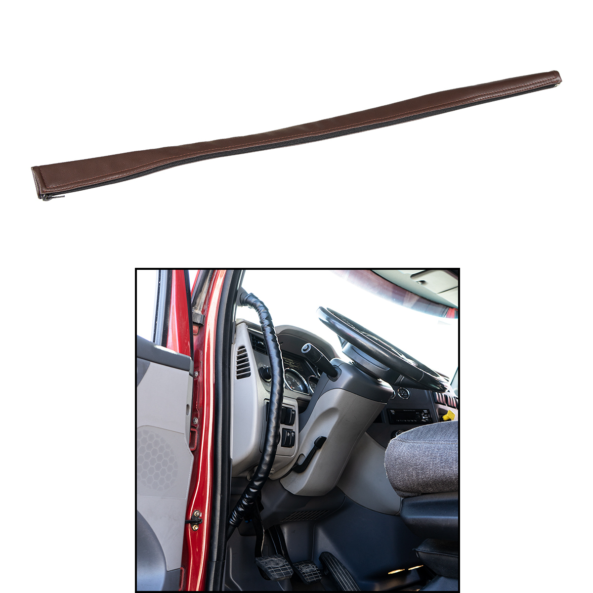 31.5" Driver Assist Grab Bar Cover - Brown Engineered Leather - Thumbnail 3