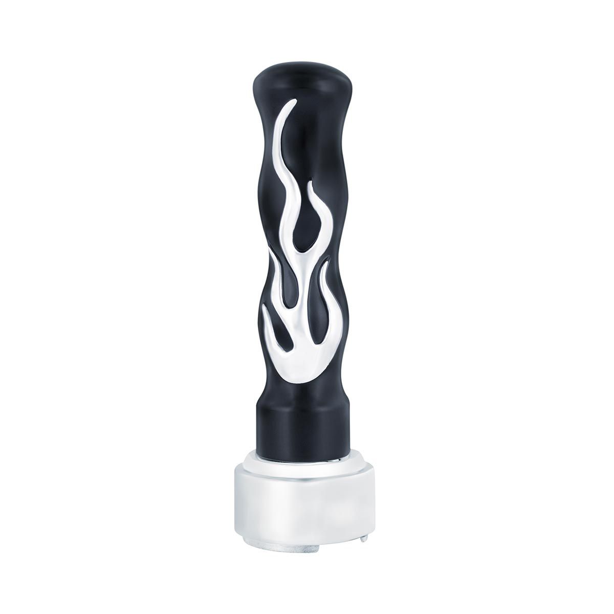 Thread-On Flame Gearshift Knob With Adapter For Eaton Fuller 9/10 Speed - Black With Chrome Flame