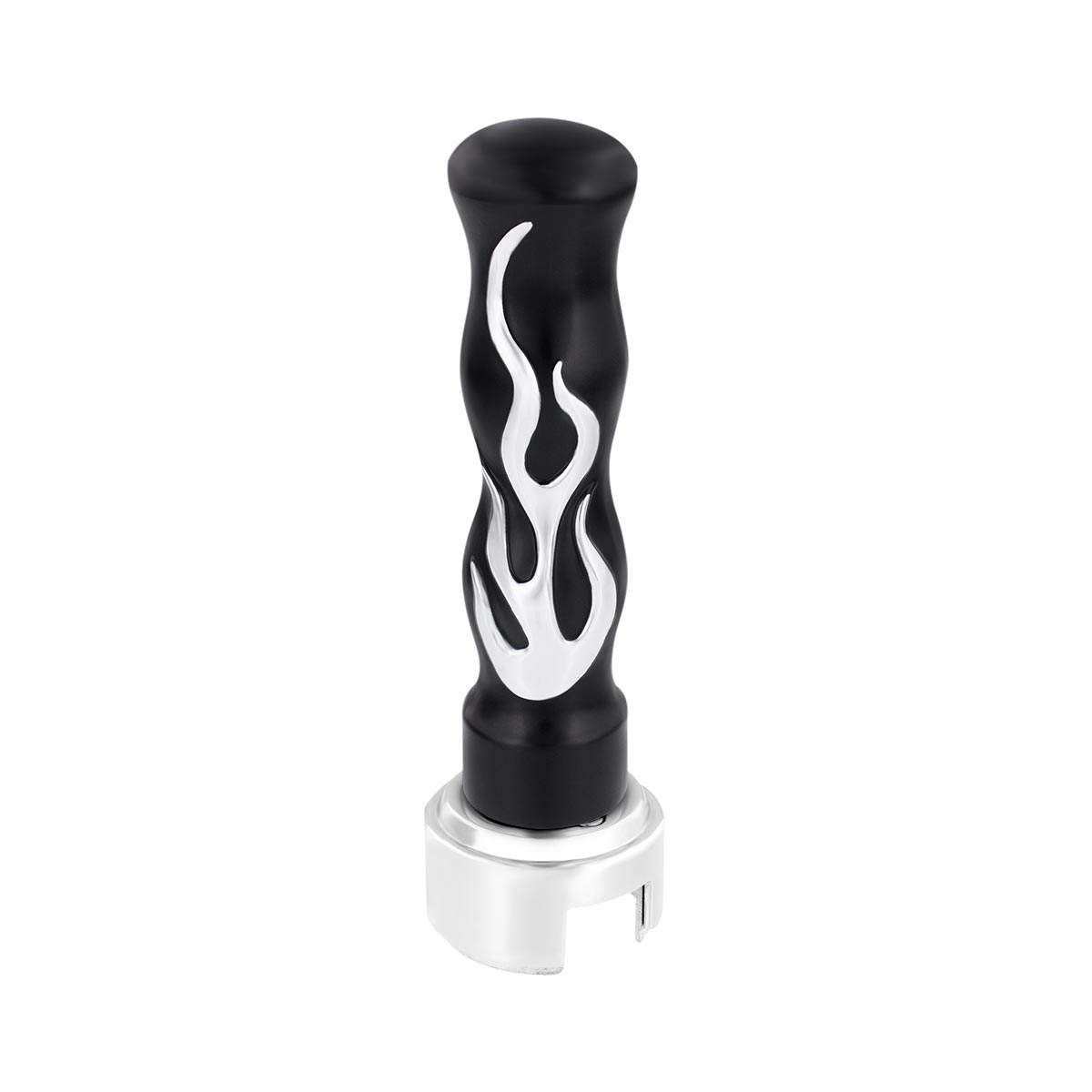 Thread-On Flame Gearshift Knob With Adapter For Eaton Fuller 13/15/18 Speed - Black With Chrome Flame - Thumbnail 2