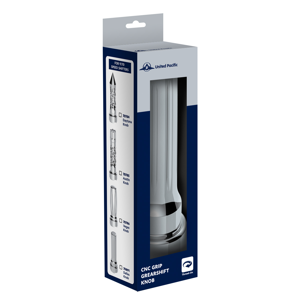 Thread-On Dallas Style Gearshift Knob With 13/15/18 Speed Adapter - Chrome/Vertical - Thumbnail 4