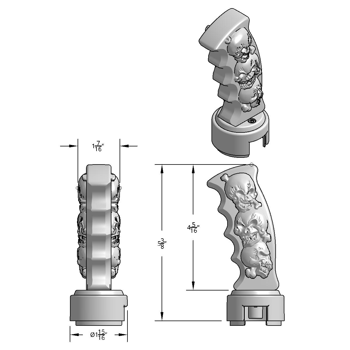 Thread-On Skulls Pistol Grip Gearshift Knob With 13/15/18 Speed Adapter - Chrome - Thumbnail 8