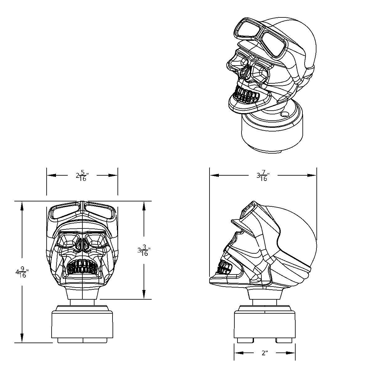 Skull Biker Gearshift Knob With 13/15/18 Speed Adapter - Black - Thumbnail 6