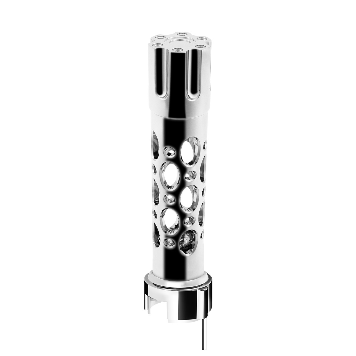 Austin Style Gun Cylinder Gearshift Knob With LED 13/15/18 Speed Adapter - Chrome/White LED - Thumbnail 2