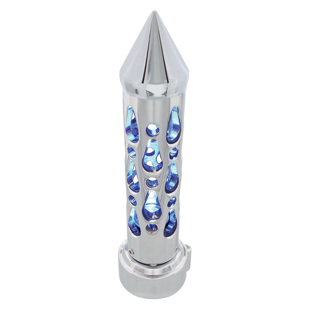 Brooklyn Style Spike Gearshift Knob With LED 9/10 Speed Adapter - Chrome/Blue LED