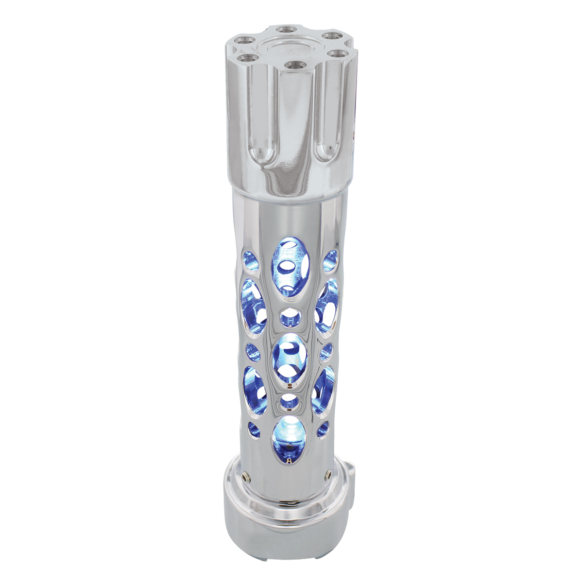 Austin Style Gun Cylinder Gearshift Knob With LED 9/10 Speed Adapter - Chrome/Blue LED - Thumbnail 3