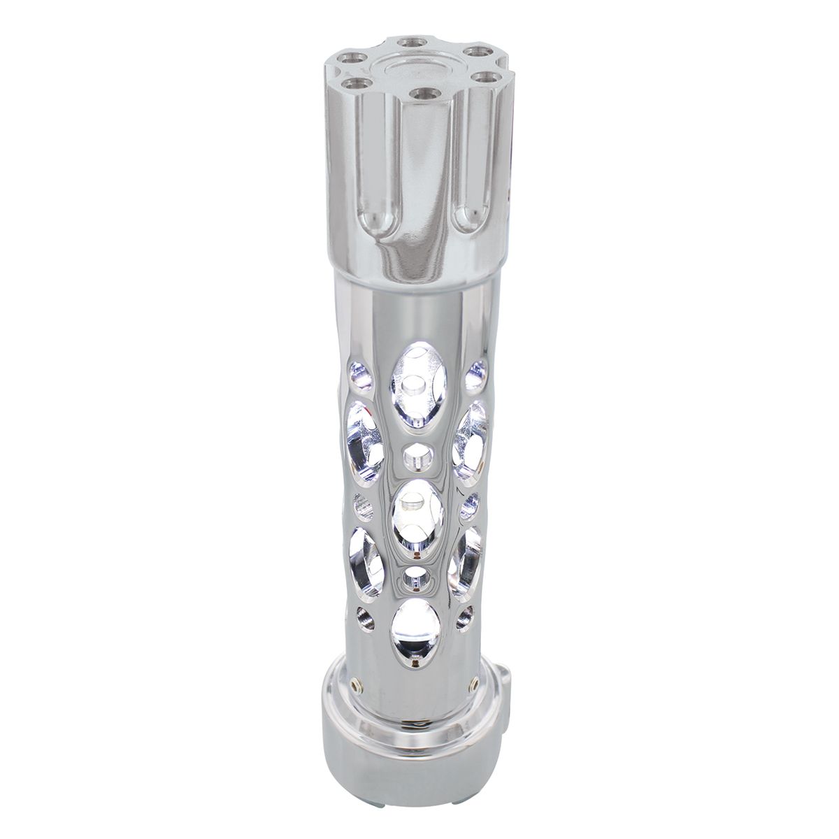 Austin Style Gun Cylinder Gearshift Knob With LED 9/10 Speed Adapter - Chrome/White LED
