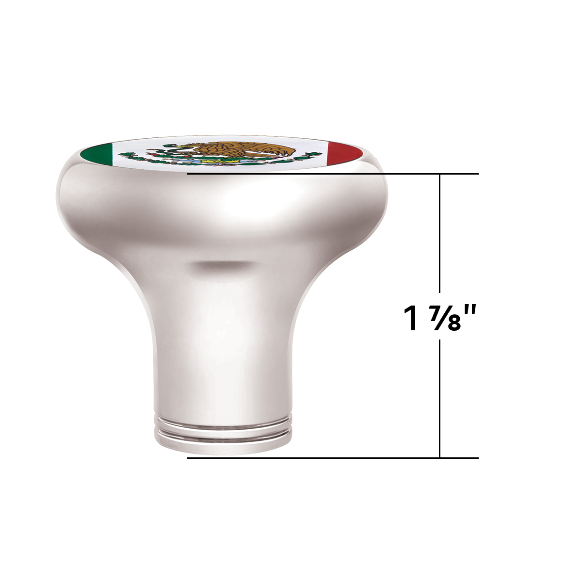 1/2"-13 Thread-On Gearshift Knob With Mexico Flag Sticker - Chrome - Thumbnail 5