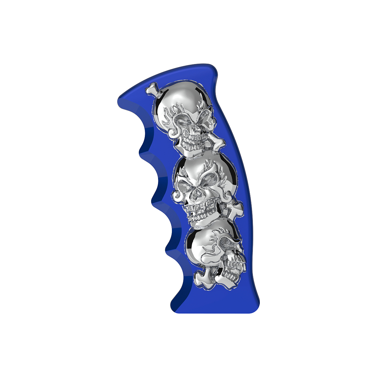 Thread-On Skulls Pistol Grip Gearshift Knob - Indigo Blue With Chrome Skulls - Thumbnail 2