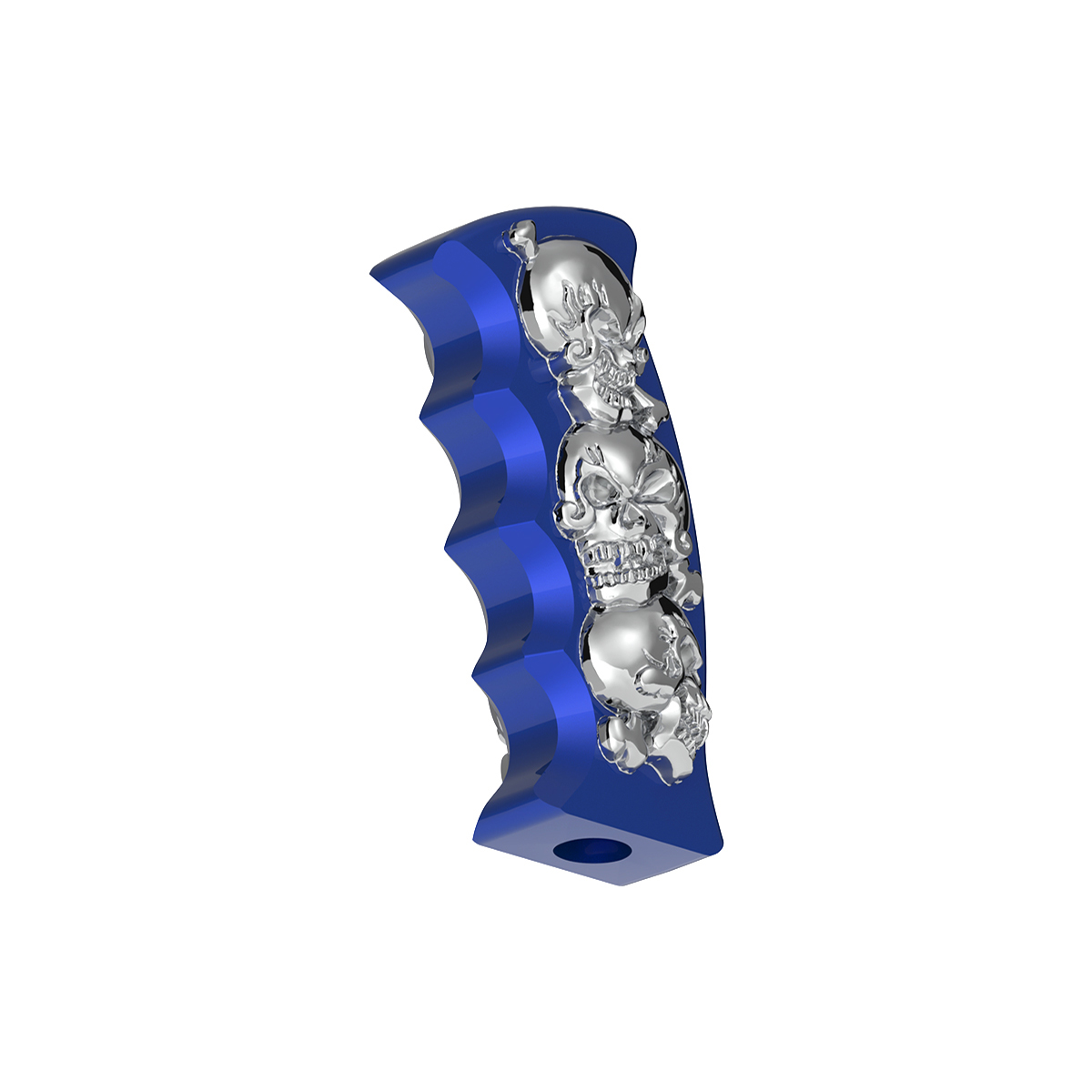 Thread-On Skulls Pistol Grip Gearshift Knob - Indigo Blue With Chrome Skulls - Thumbnail 3