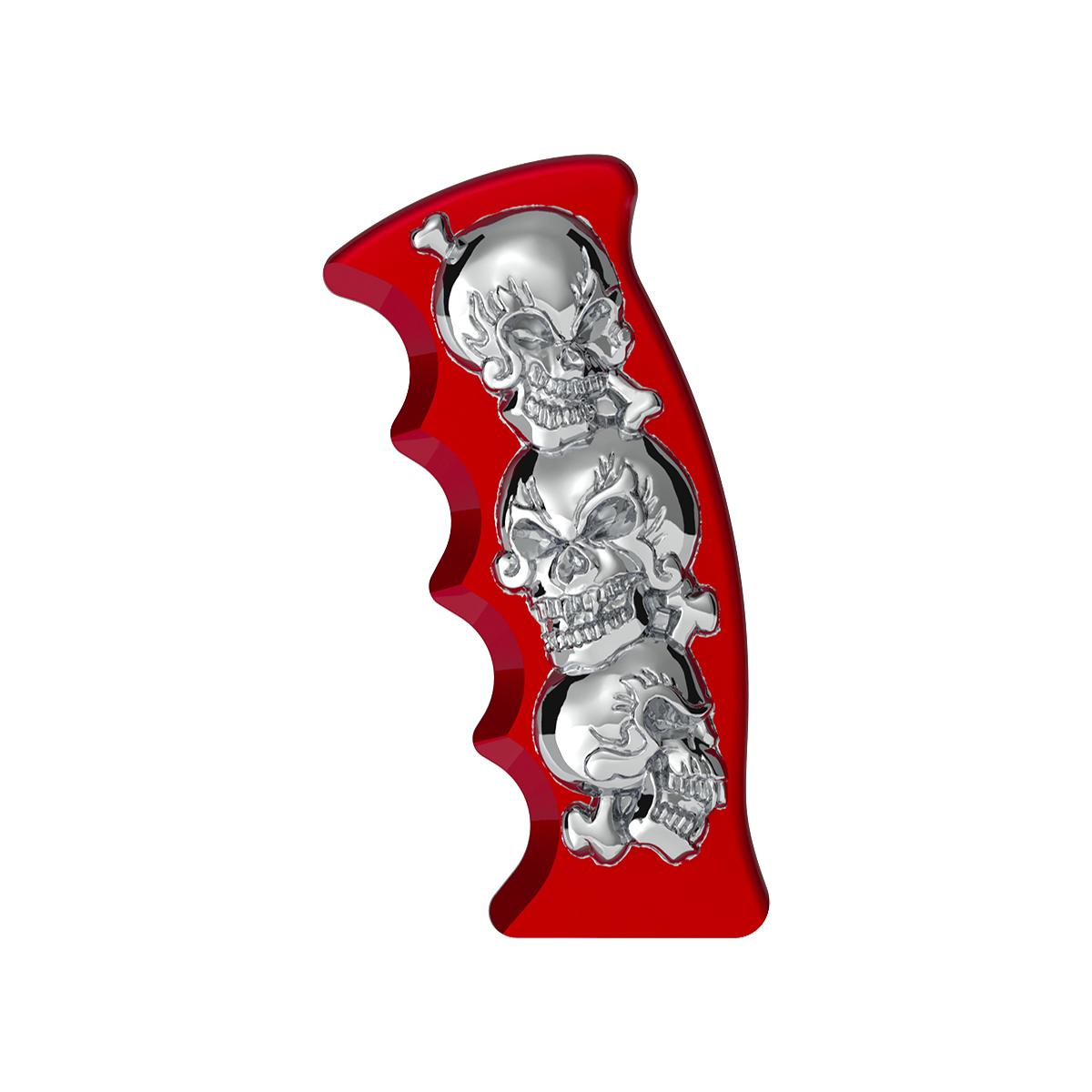 Thread-On Skulls Pistol Grip Gearshift Knob - Candy Red With Chrome Skulls - Thumbnail 2