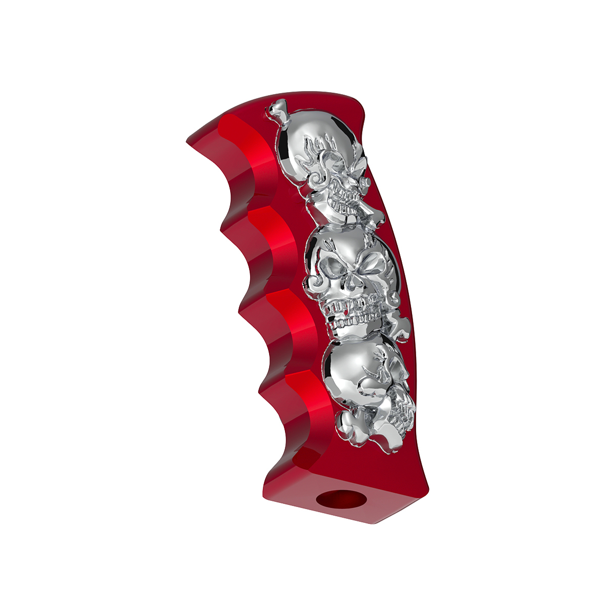 Thread-On Skulls Pistol Grip Gearshift Knob - Candy Red With Chrome Skulls - Thumbnail 3