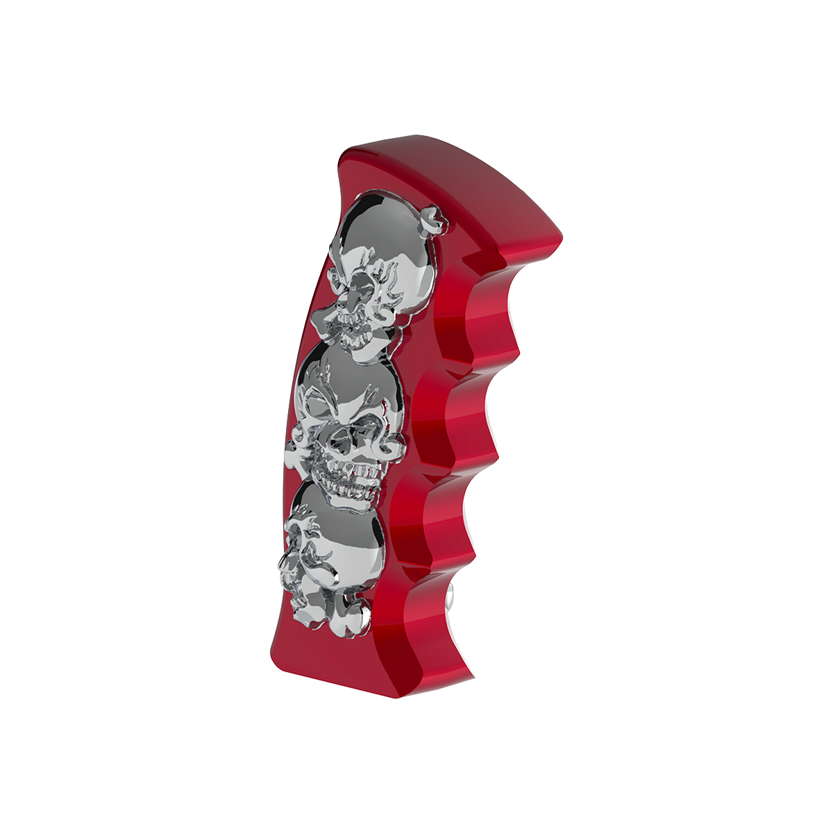 Thread-On Skulls Pistol Grip Gearshift Knob - Candy Red With Chrome Skulls - Thumbnail 4