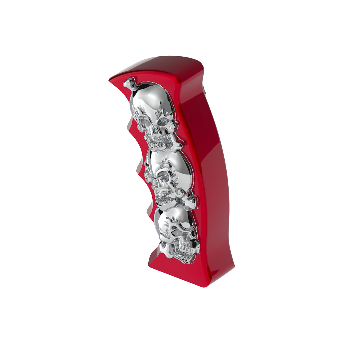 Thread-On Skulls Pistol Grip Gearshift Knob - Candy Red With Chrome Skulls - Thumbnail 6