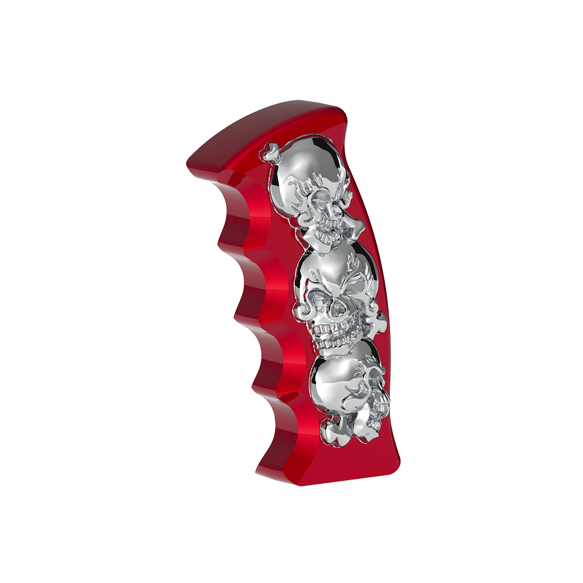 Thread-On Skulls Pistol Grip Gearshift Knob - Candy Red With Chrome Skulls - Thumbnail 8