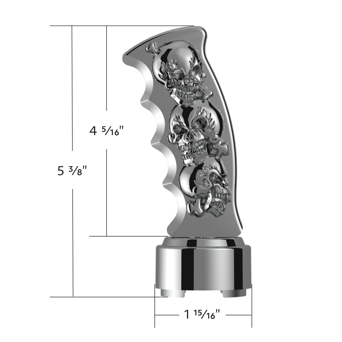 Thread-On Skulls Pistol Grip Gearshift Knob With Chrome 9/10 Speed Adapter - Chrome - Thumbnail 8