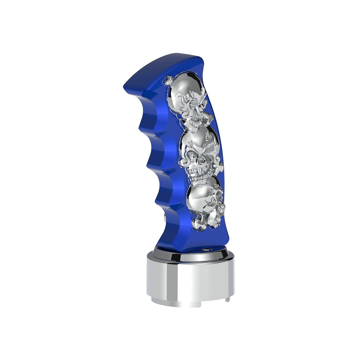 Thread-On Skulls Pistol Grip Gearshift Knob With Chrome 9/10 Speed Adapter - Indigo Blue With Chrome Skulls