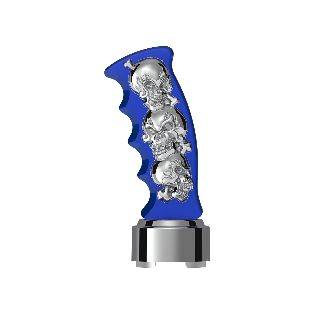 Thread-On Skulls Pistol Grip Gearshift Knob With Chrome 9/10 Speed Adapter - Indigo Blue With Chrome Skulls - Thumbnail 2