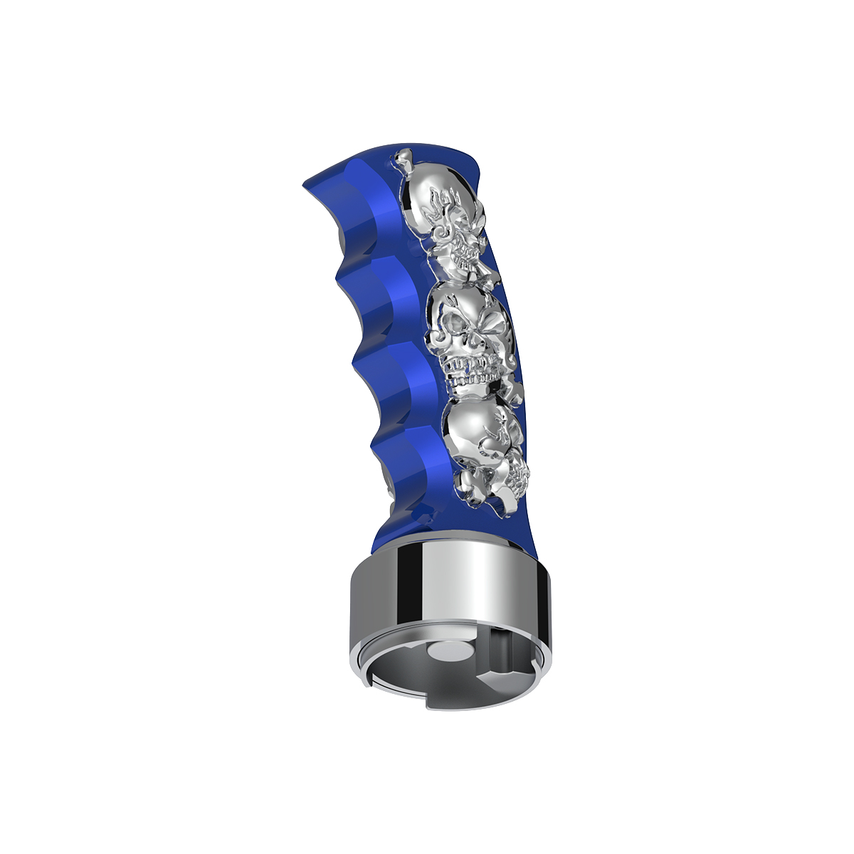 Thread-On Skulls Pistol Grip Gearshift Knob With Chrome 9/10 Speed Adapter - Indigo Blue With Chrome Skulls - Thumbnail 3