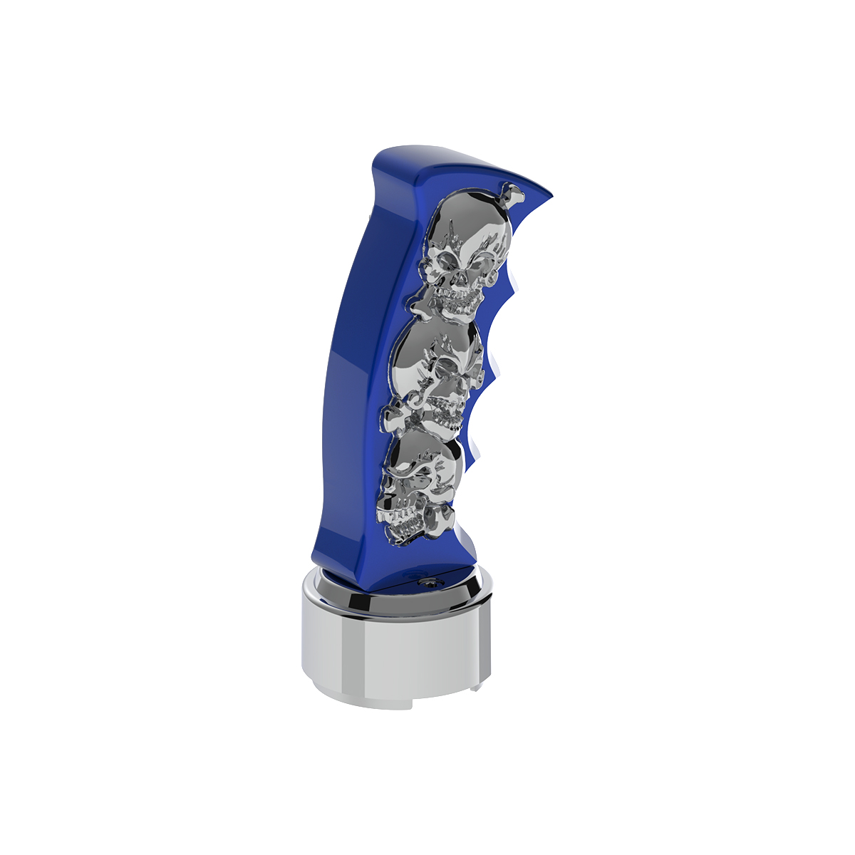 Thread-On Skulls Pistol Grip Gearshift Knob With Chrome 9/10 Speed Adapter - Indigo Blue With Chrome Skulls - Thumbnail 4