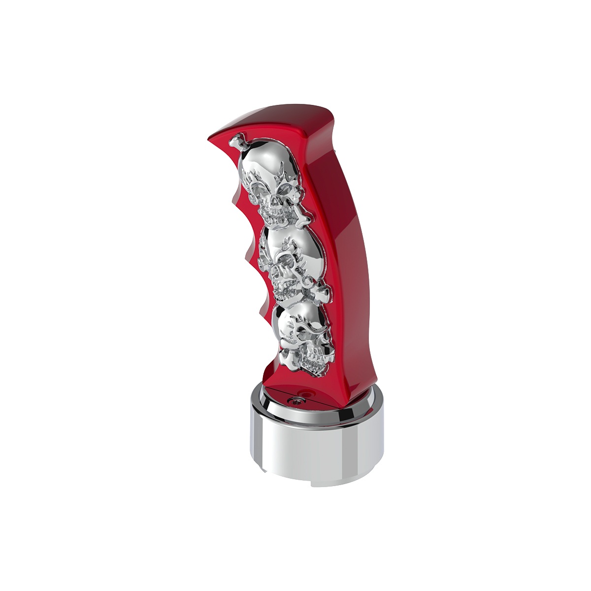Thread-On Skulls Pistol Grip Gearshift Knob With Chrome 9/10 Speed Adapter - Candy Red With Chrome Skulls - Thumbnail 5