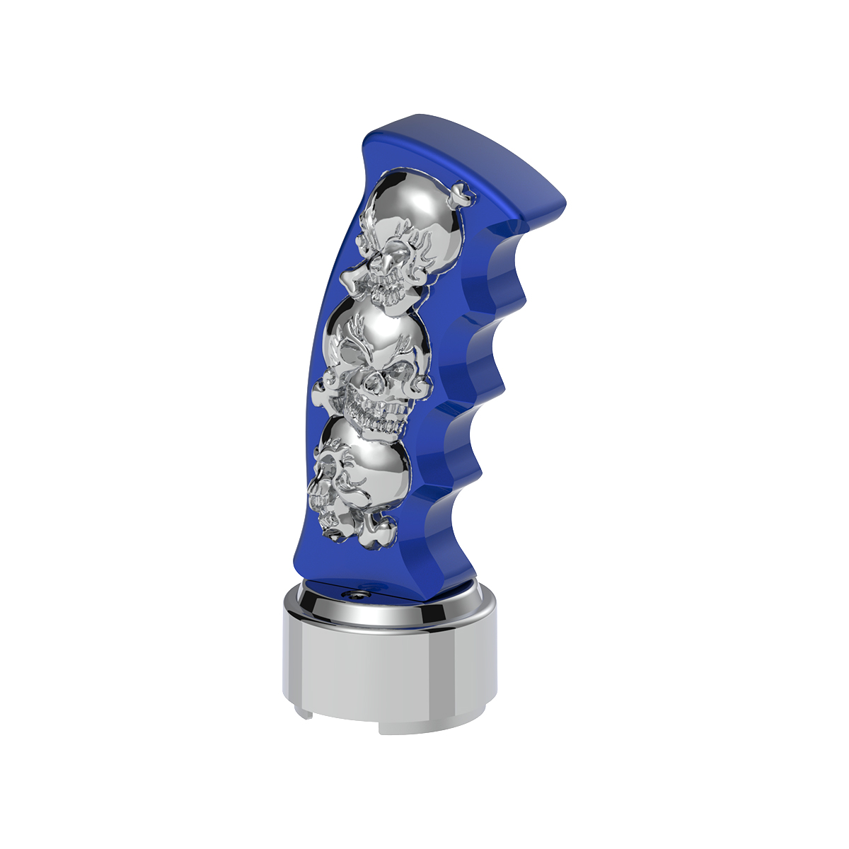 Thread-On Skulls Pistol Grip Gearshift Knob With 13/15/18 Speed Adapter - Indigo Blue/Chrome - Thumbnail 4